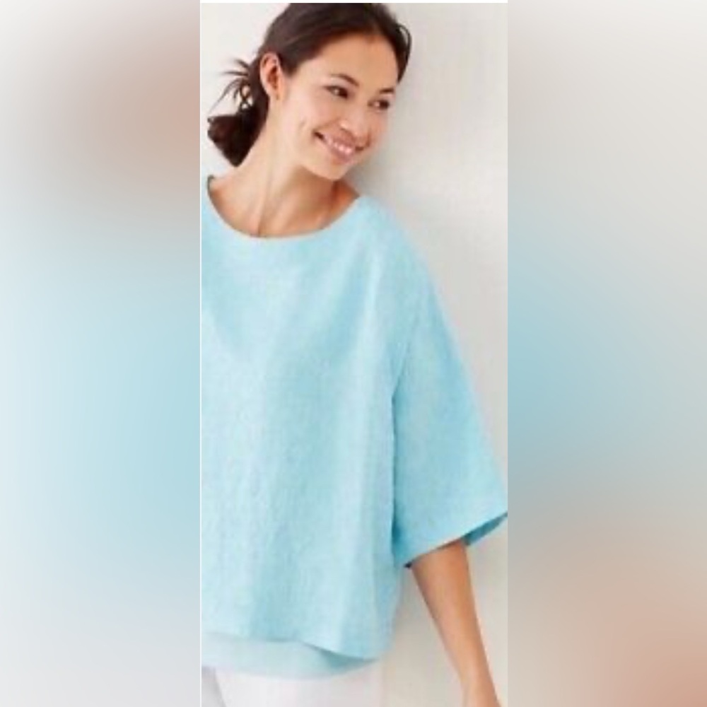 Pristine PureJill Linen 100% linen lagenlook cropped boxy fit top size Large